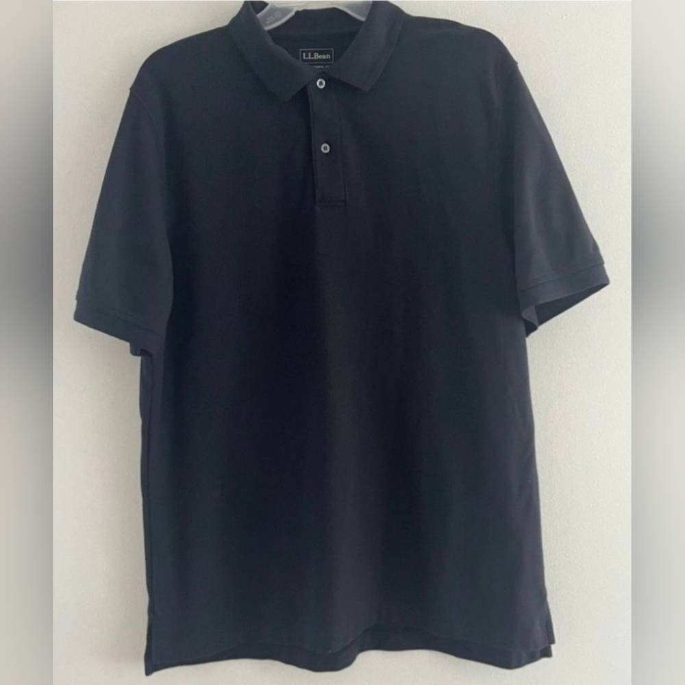 L.L. Bean Men's Black Polo Shirt Size Large Short Sleeves 100% Cotton